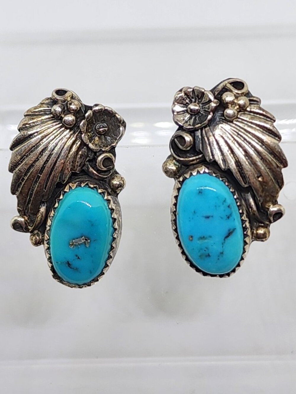 Vintage Sterling Silver Turquoise James Mason Handmade Navajo Pierced Earrings